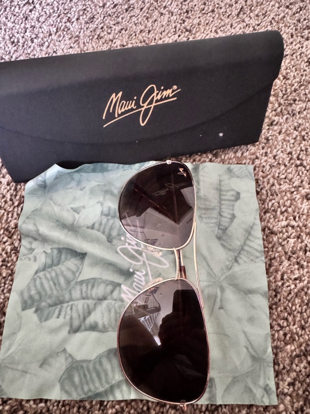 Maui Jim Gold Frame Aviator Sunglasses with Dark Brown Lenses